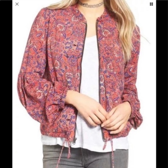 Free People Jackets & Blazers - Free People Balloon Sleeve Boho Bomber Printed Jacket Size Small